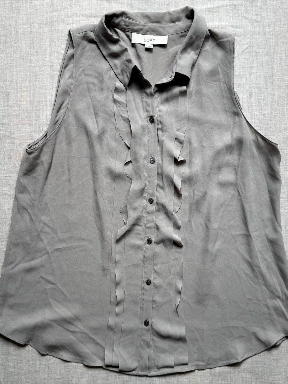 LOFT Gray Sleeveless Ruffle-Front Blouse